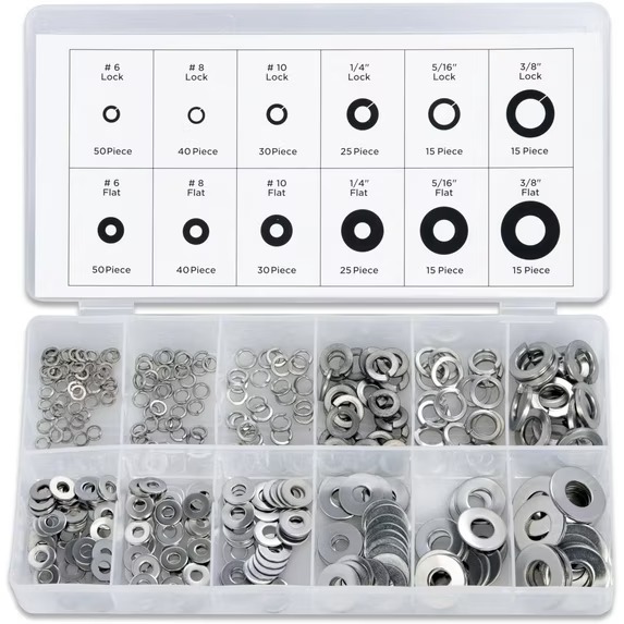 350 Pcs Stainless Steel Flat and Lock Washer Assortment Set